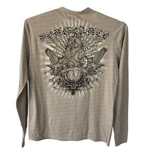 G by Guess Men's Skull Graphic Studded Pocket Henley T-Shirt Men’s XL Long Sleev